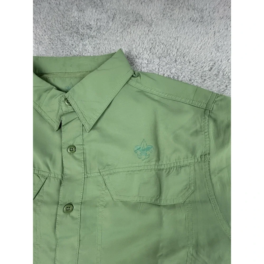 Boy Scouts Polyester Vented Button Collared Shirt Green Short Sleeve Mens Large